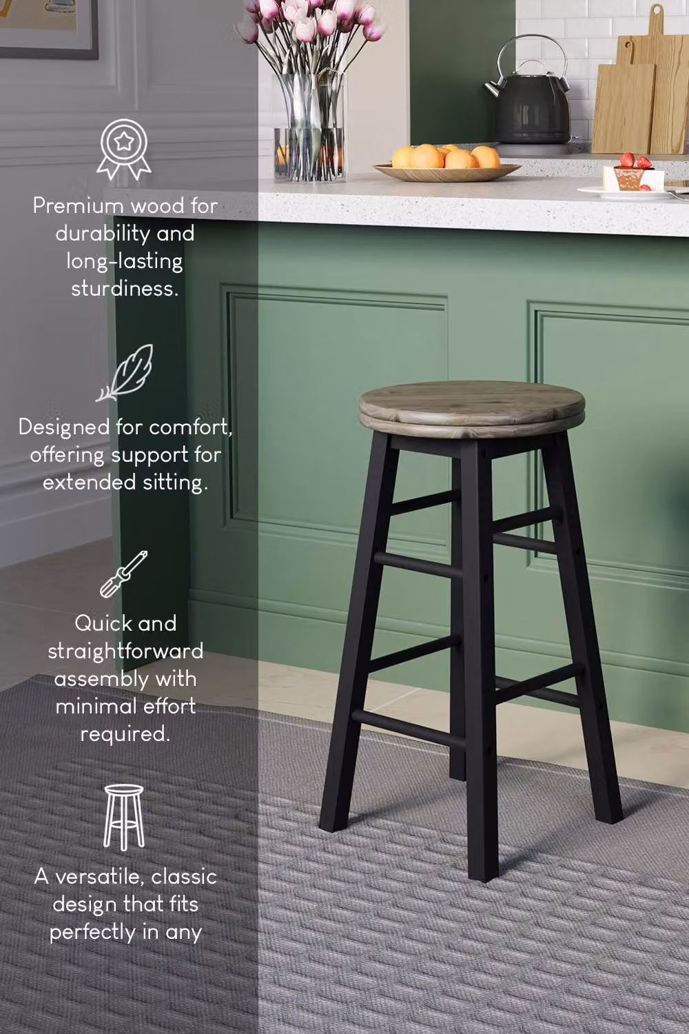 HD Designs Classic Wooden Revolving Bar Stool in Black – 4