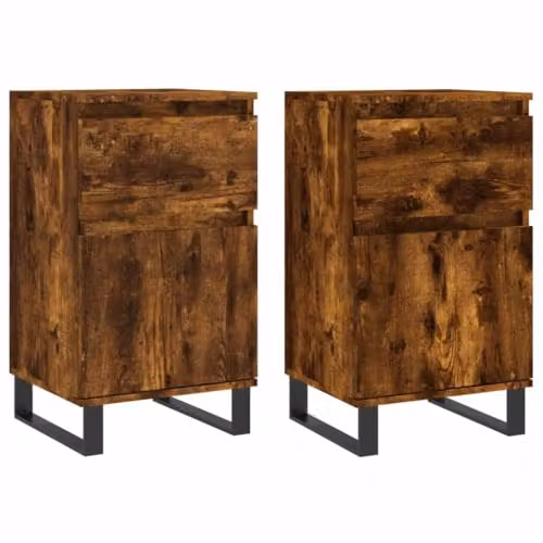 vidaXL Set of 2 Industrial Sideboards in Smoked Oak, W/D/H: 40 x 35 x 70 cm