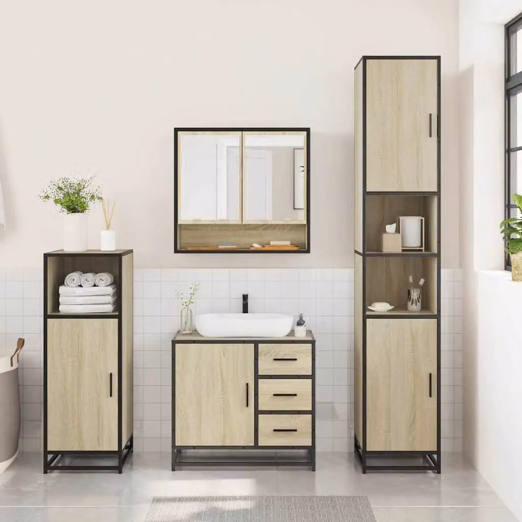 Berkfield Home 3 Piece Industrial Bathroom Furniture Set in Brown Sonoma Oak – 2