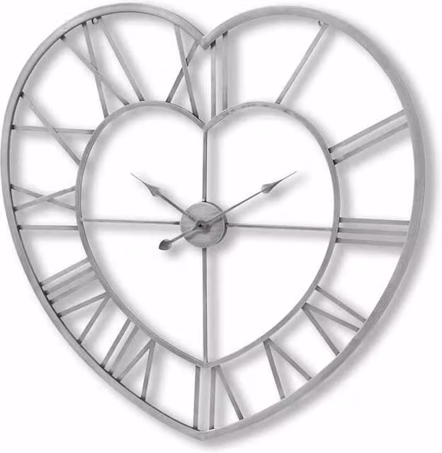 Lemon Pavilion Furniture and Decor Silver Metal Heart Skeleton Analog Wall Clock, W89 x H89 x D4 cm