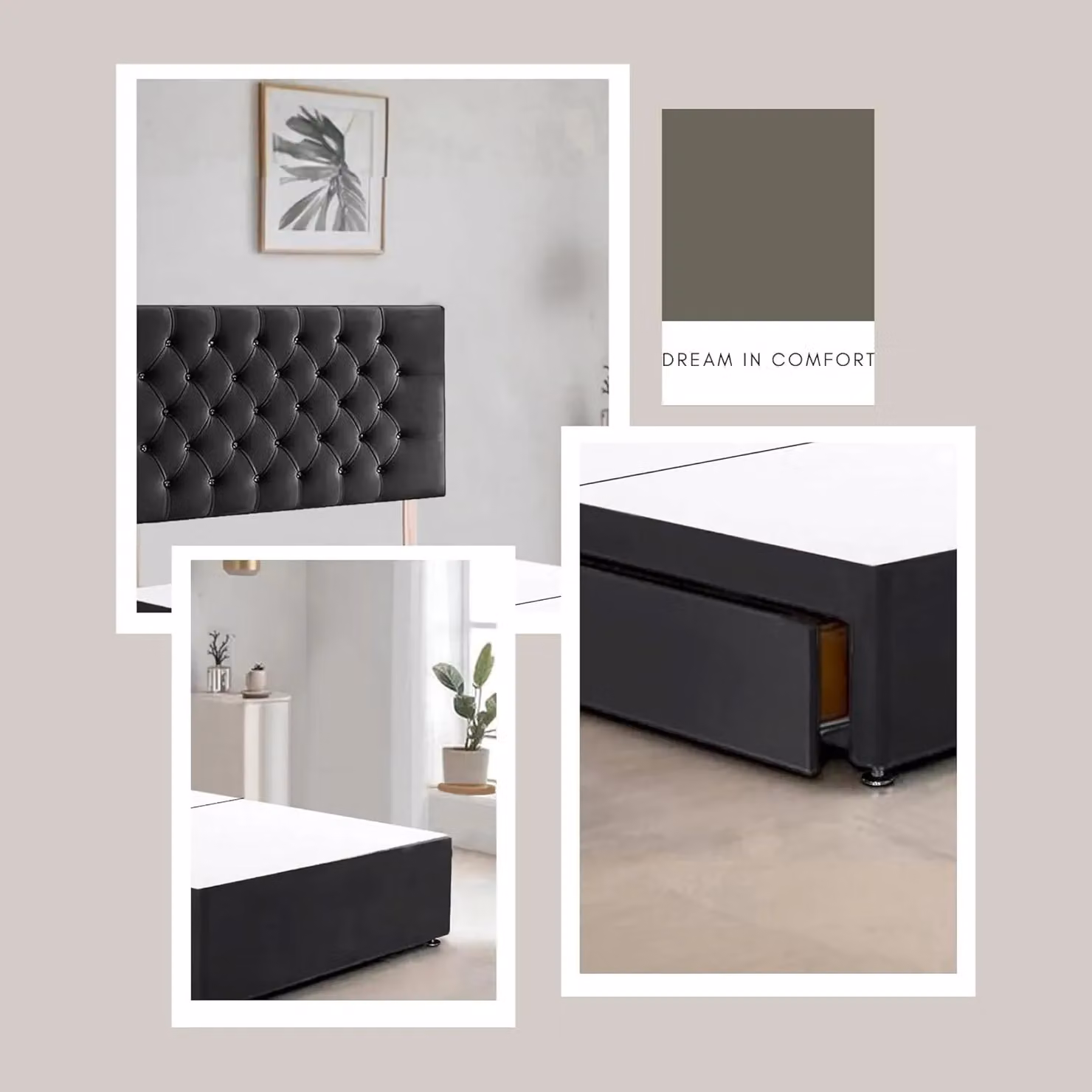 Bed Time UK Plush Velvet Divan Bed Frame with 2 Drawers and Chesterfield Headboard in Black, W/D/H: 140 x 200 cm – 2