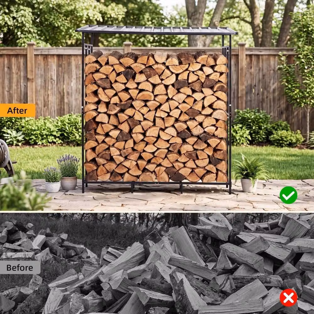 NESTLUNE Heavy Duty Metal Outdoor Log Store in Black, W: 100 cm, D: 15 cm – 4