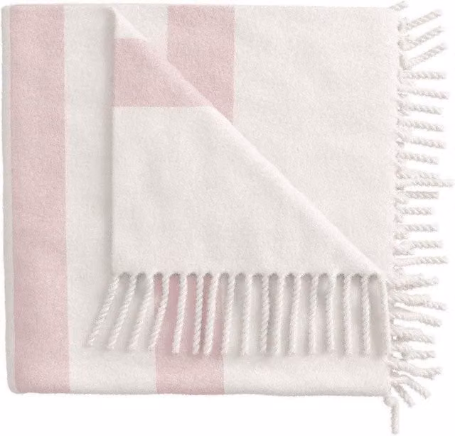 Helena Springfield Vermont Woven Striped Throw with Fringes in White and Pink, W/D/H: 150 x 130 x 1 cm