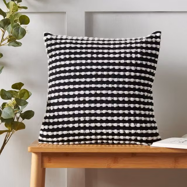 Catherine Lansfield Stab Stitch Square Cushion, Black, 43 x 43 cm
