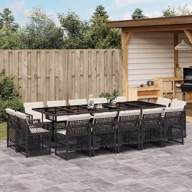 Berkfield Home 15 Piece Black Poly Rattan Garden Dining Set with Cushions – 1