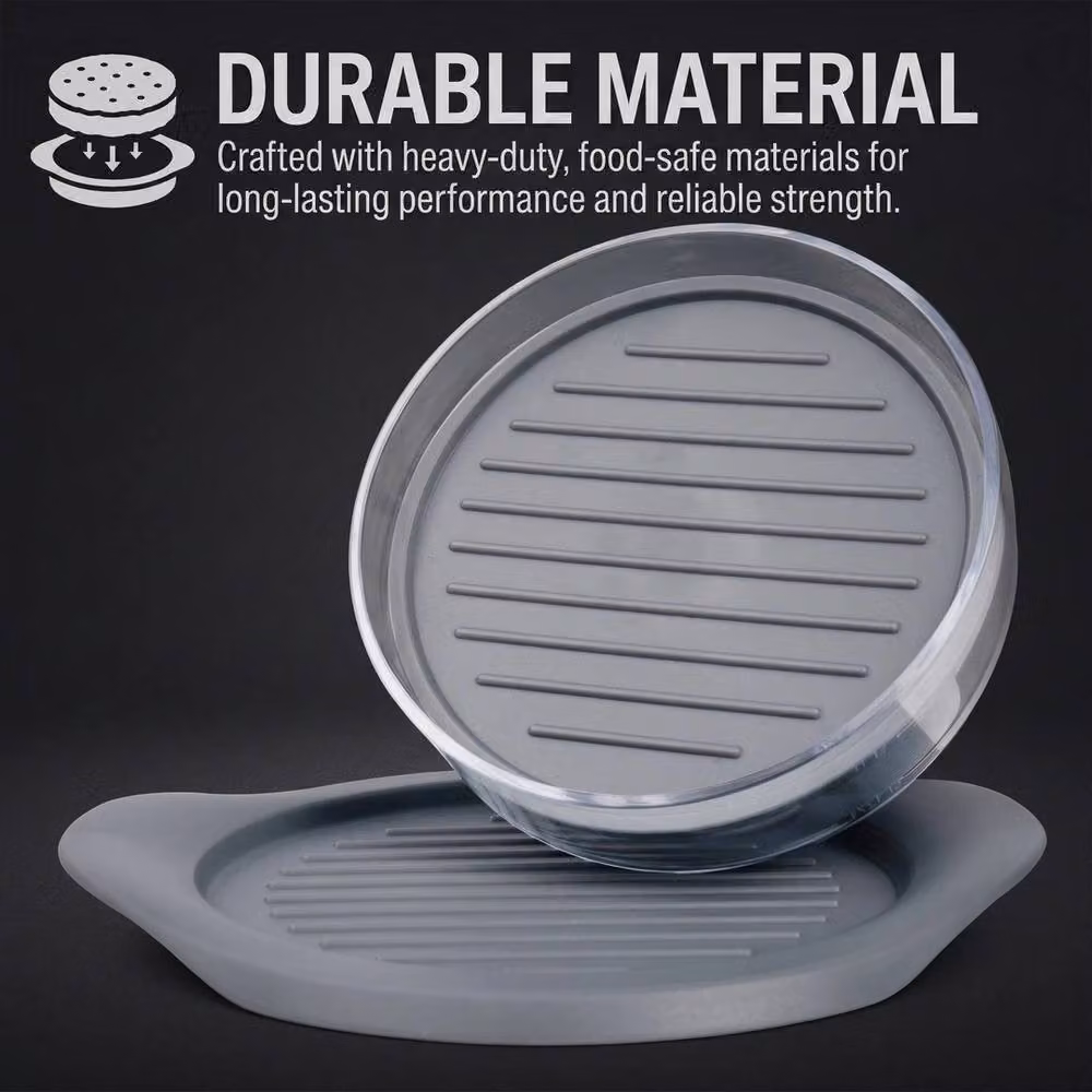 VOGREX Non-Stick Round Burger Smasher and Hamburger Patty Press in Grey – 2