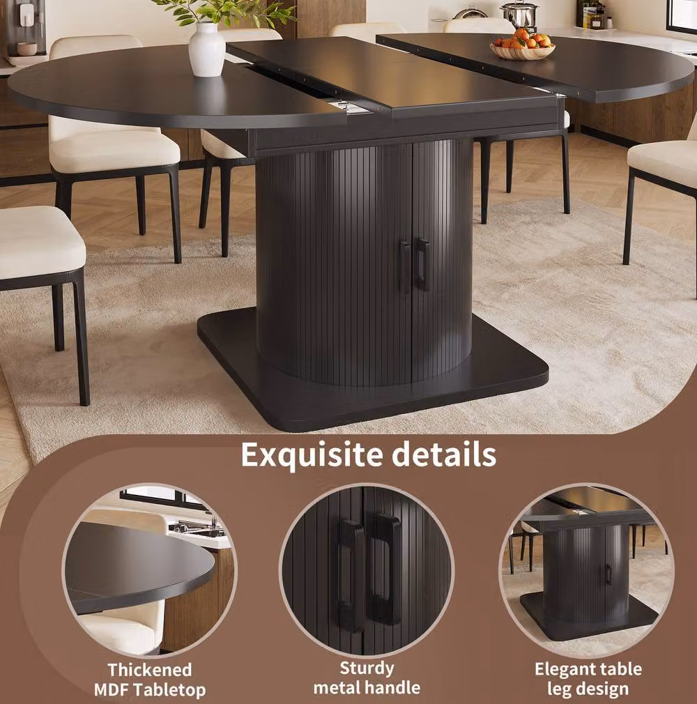 STILVORA Extendable Modern Dining Table in Black Matt MDF and Metal – 6