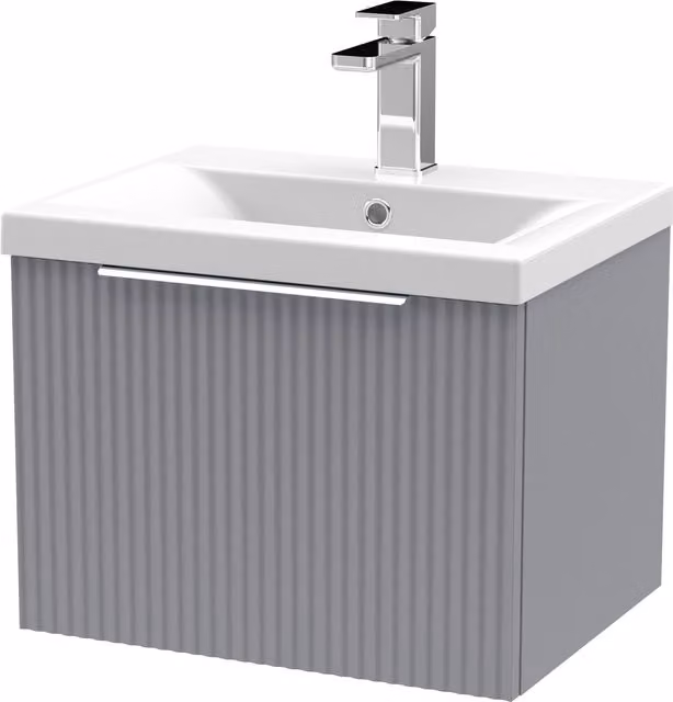 Balterley Fluted Wall Hung 1 Drawer Vanity Basin Unit and Ceramic Basin, Satin Grey, Width: 500 mm – 1