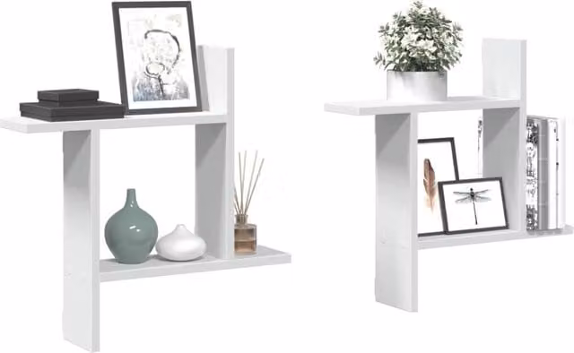 Berkfield Home Wall Mounted Shelves, 2 Piece Set, White, W/D/H: 50 x 12 x 50 cm