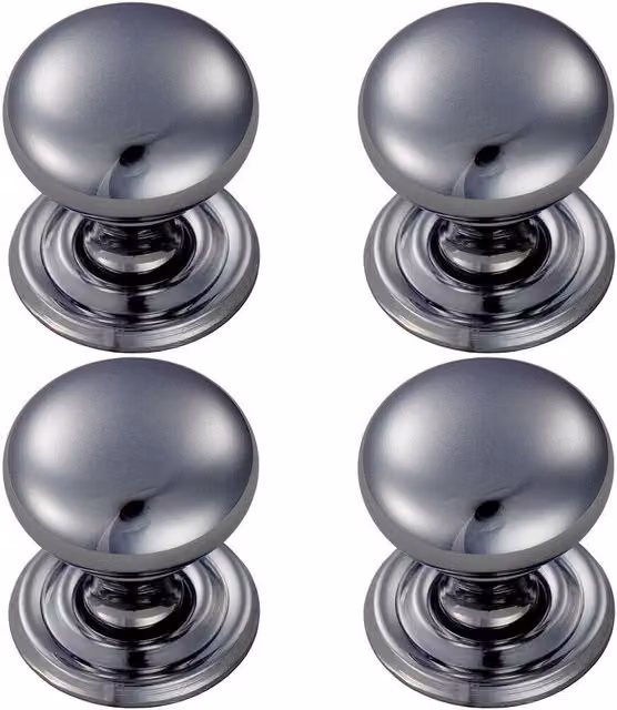 Loops 4 Pack Round Victorian Cupboard Door Knobs in Polished Chrome, 38mm Diameter – 4