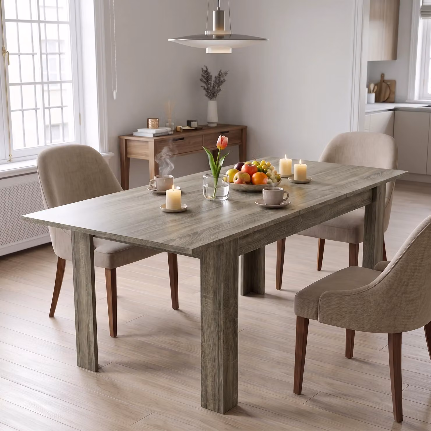 DHS Milo Extendable 6 to 8 Seater Rectangular Dining Table in Grey and White
