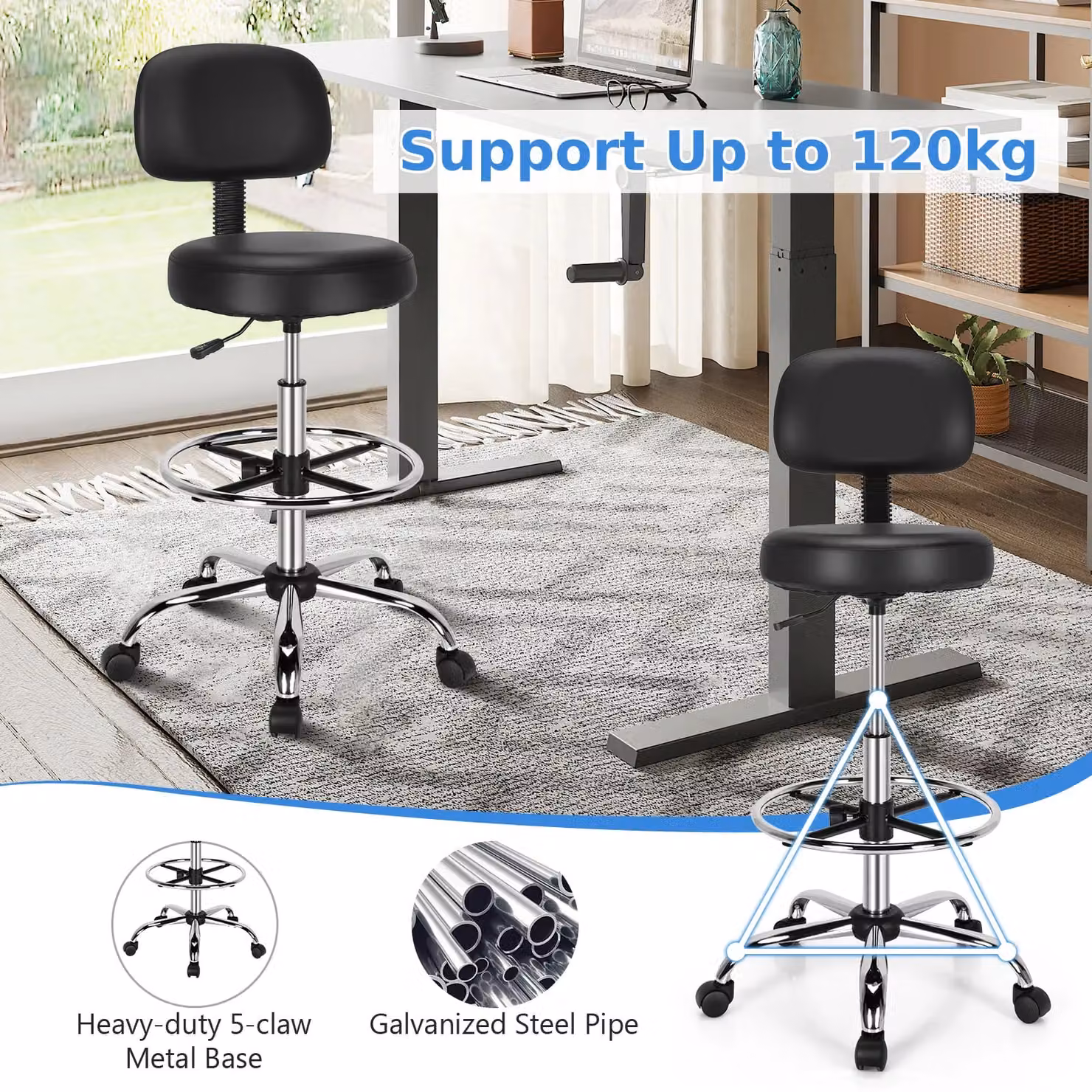 Gymax Set of 2 Black Synthetic Leather Upholstered Swivel Task Chairs with Height Adjustment and Castors – 8