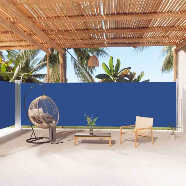 Berkfield Home Blue Retractable Polyester Roller Side Awning W/H: 1000 x 180 cm