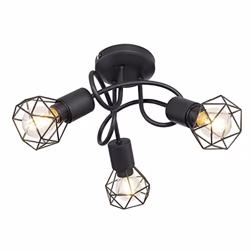 Netlighting Xara I Black Metal Multi Arm Semi Flush Ceiling Lamp with 3x E14 Sockets