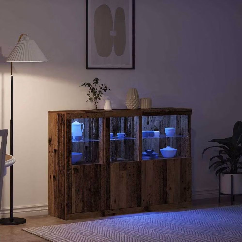 Berkfield Home Sideboard with LED Lights in Old Wood Brown, W: 142.5 cm, D: 37 cm, H: 100 cm – 3