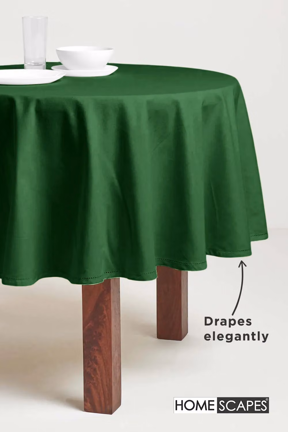 Homescapes Plain Round Cotton Tablecloth in Dark Green, Diameter: 178 cm – 4