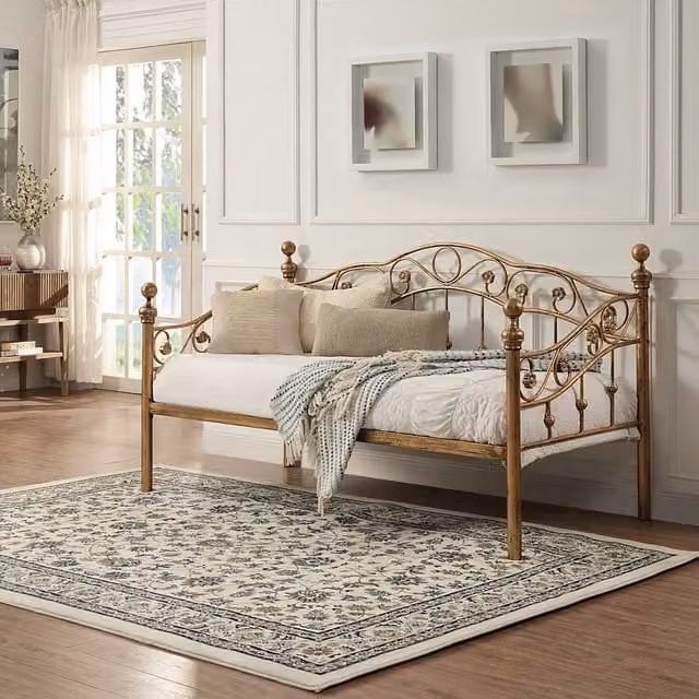 SlumberWorx Antique Brass Metal Day Bed Frame in Gold and Bronze
