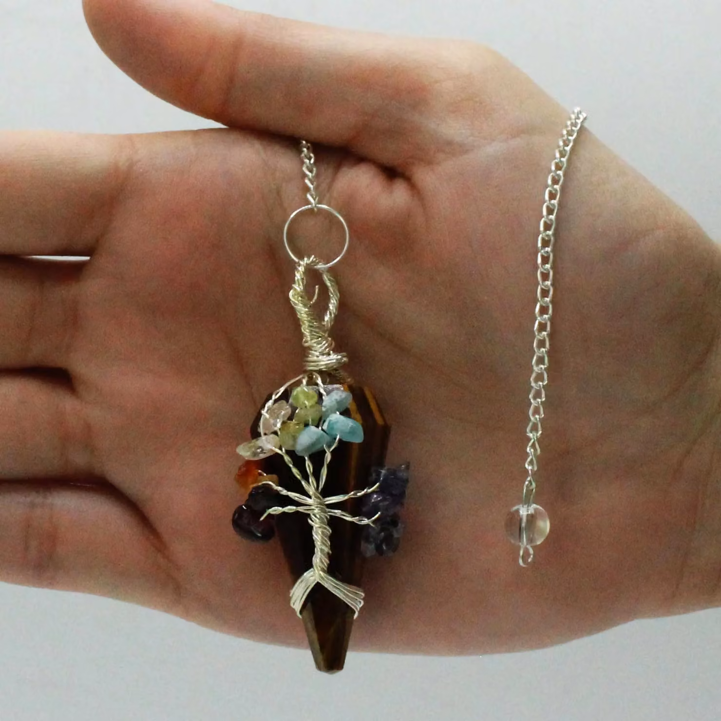 KDMD Magic Pendulum Seven Chakra Tigereye in Brown and Multicolour Stone – 2