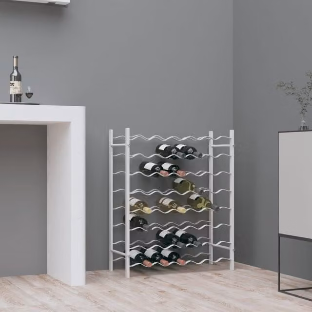 Berkfield Home Wall Mounted Modern White Metal Wine Rack for 48 Bottles – 1
