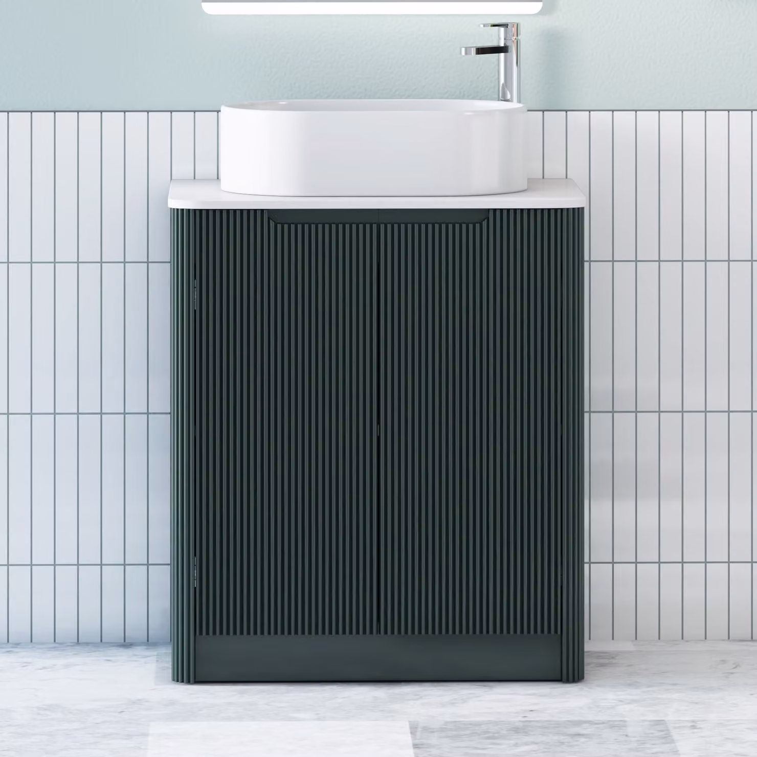 Royal Bathrooms Avenza Floor Standing 2 Door Vanity Unit in Moss Green with White Worktop and Peak Basin