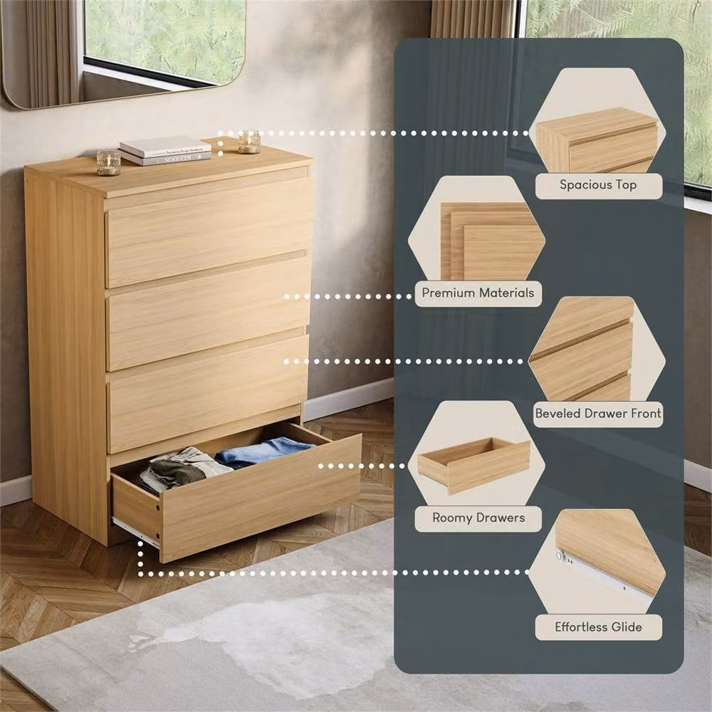 FORGEVIO Modern Brown 4-Drawer Bedroom Sideboard Cabinet – 3
