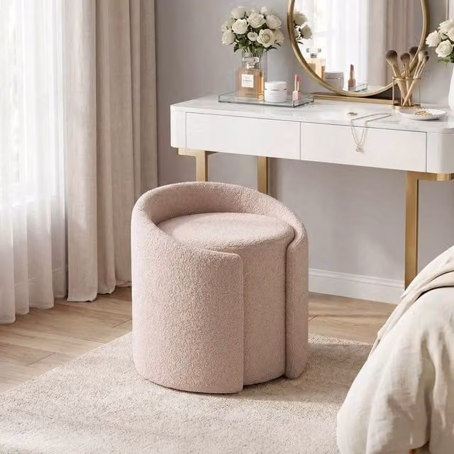 PAWNORA Modern Upholstered Dressing Table Chair in Beige Oatmeal