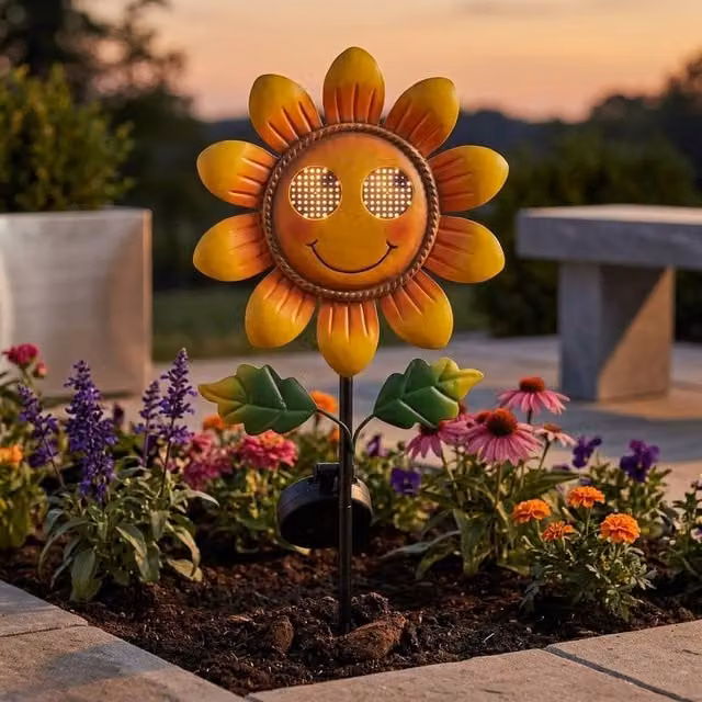 Garden Greatness Smilin' Sunflower Solar LED Garden Stake Light in Yellow and Multicolour