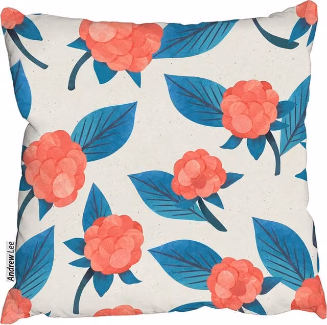 Andrew Lee Blue and Multicolour Watercolour Floral Pattern Square Cushion, W: 60 cm, H: 60 cm, D: 60 cm
