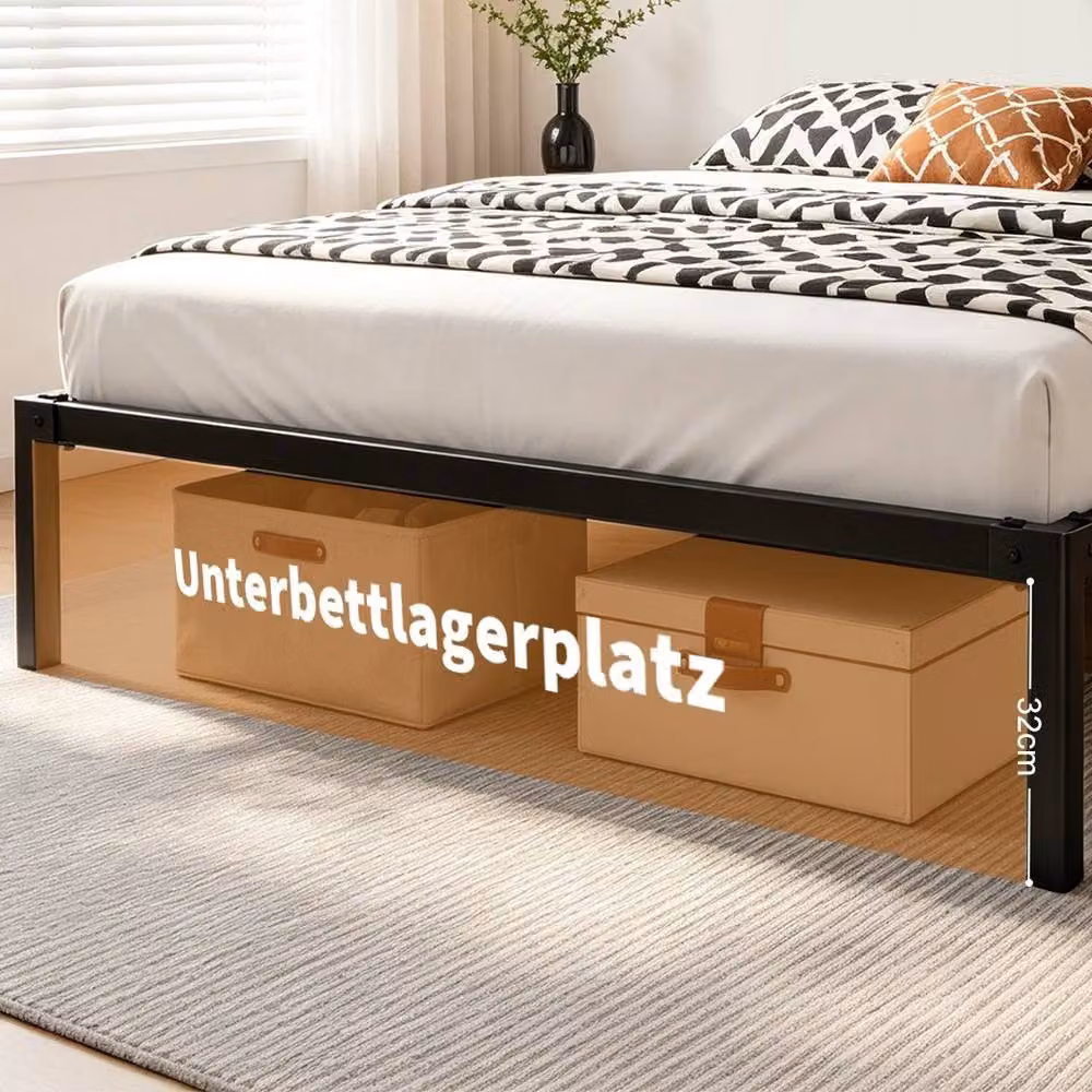 EONLION Metal Single Bed Platform Frame in Black, W/D/H: 90 x 190 x 35 cm – 3