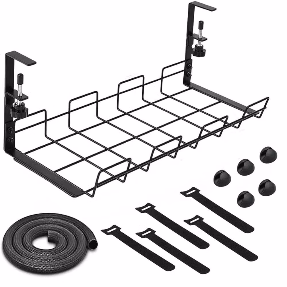 Nordara Black Metal Under Desk Cable Tray and Wire Cord Organiser, W: 100 cm, D: 15 cm, H: 15 cm – 2