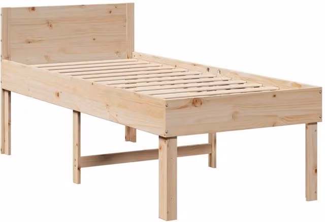 Berkfield Home Single Solid Wood Pine Decorative Bed Frame in Beige, W/D/H: 90 x 190 cm – 1