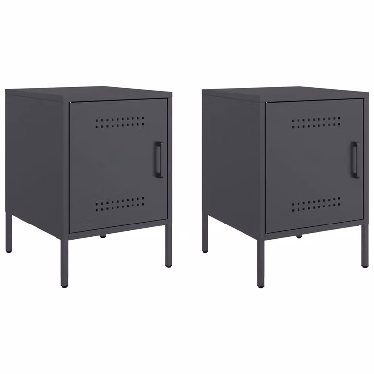 Berkfield Home Set of 2 Anthracite Metal Bedside Cabinets, W/D/H: 36 x 39 x 50.5 cm