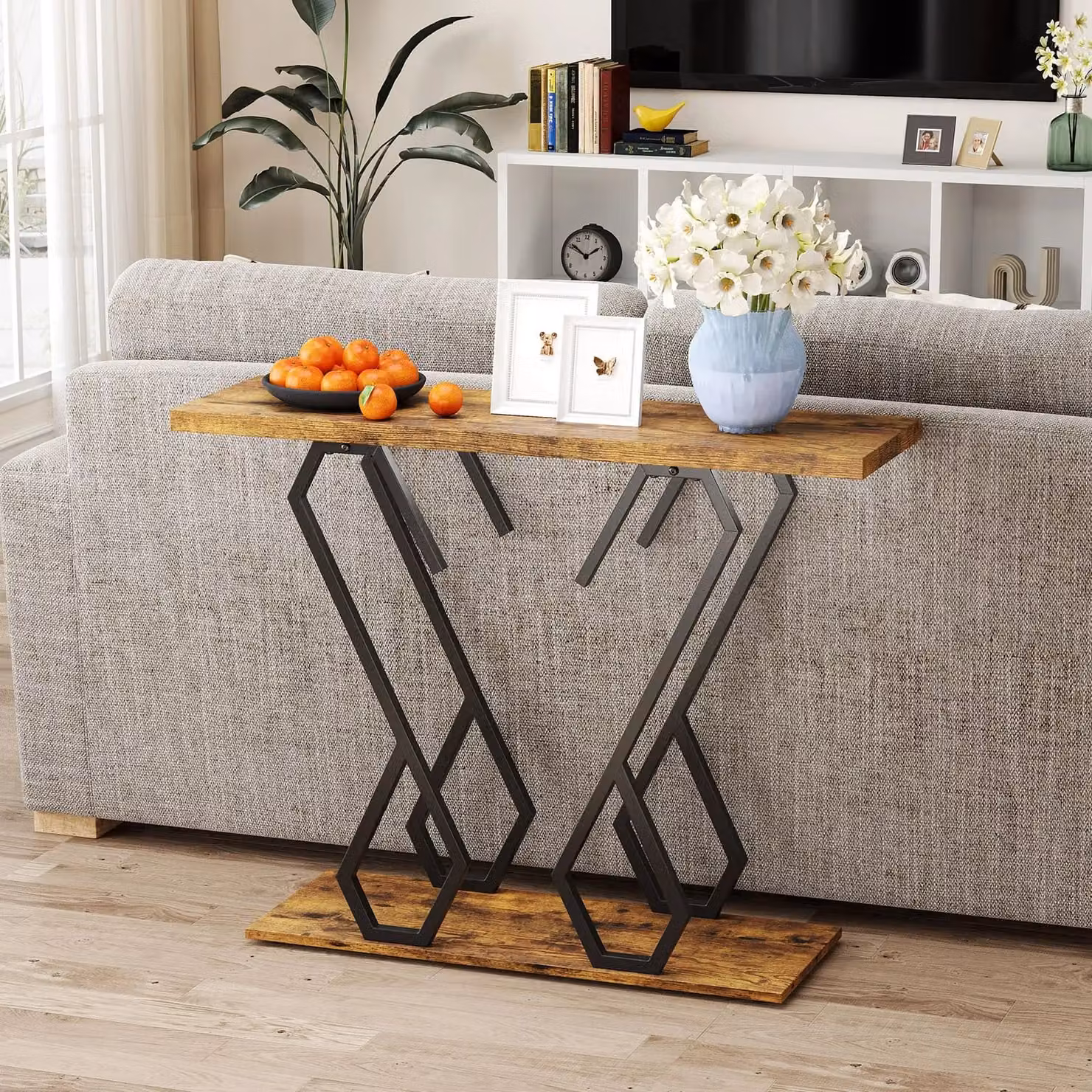 Gymax Faux Marble Console Table and Side Table with Metal Frame in Brown, W/D/H: 75 x 30 x 30 cm – 3