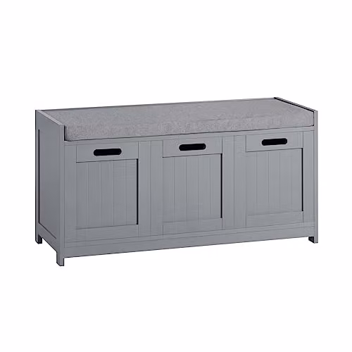 SoBuy Shoe Storage Bench with Fabric Seat Cushion and Drawer, Grey, W/D/H: 90 x 45 x 45 cm – 2