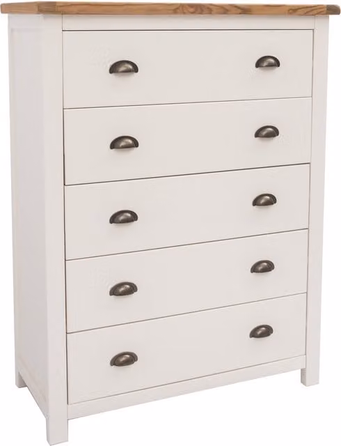 Cabinet Bits Lovere 5 Drawer Chest in White with Antique Brass Cup Handles