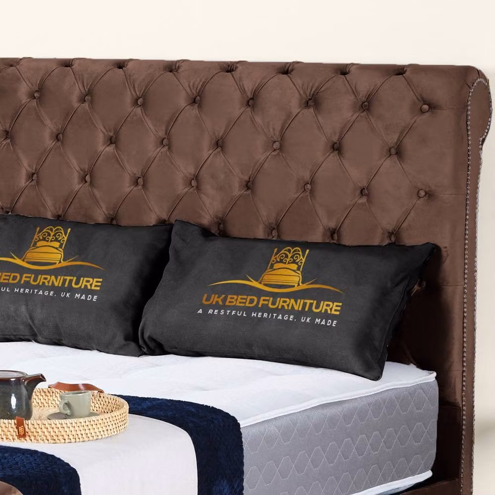 UK Bed Furniture Chesterfield Sleigh Ottoman Bed in Brown, W/D/H: 180 x 200 cm – 2
