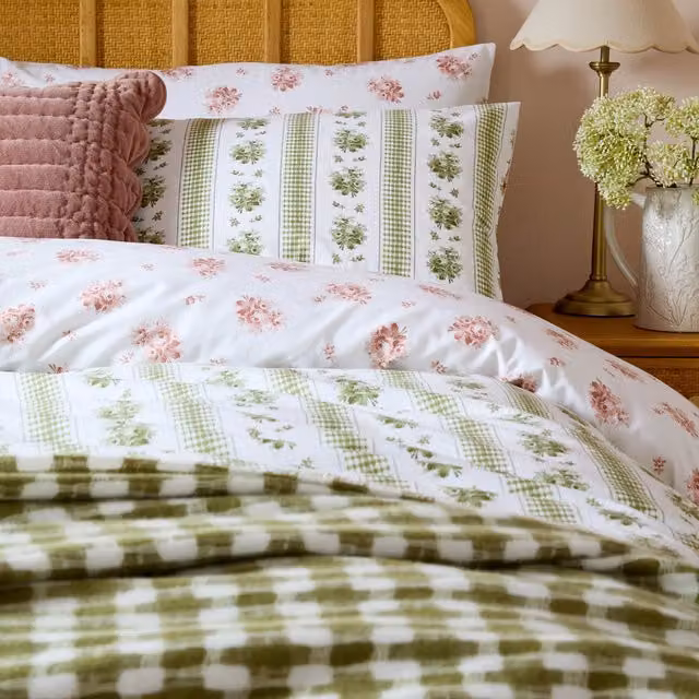 Laura Ashley Pensham Stripe Cotton Housewife Pillowcases, Sage and Pink
