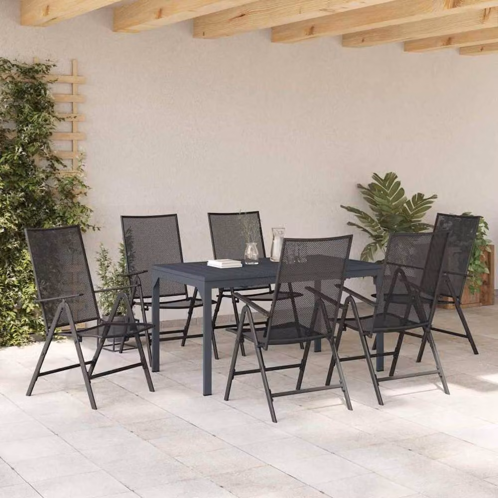 Berkfield Home Modern 7 Piece Garden Dining Set in Anthracite Grey Powder Coated Steel – 4