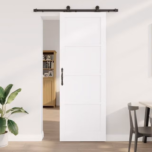 Berkfield Home Orkdal Modern Sliding Door with Hardware Set in White Lacquered Solid Wood Pine, H: 232 cm, W: 83 cm, D: 2 cm