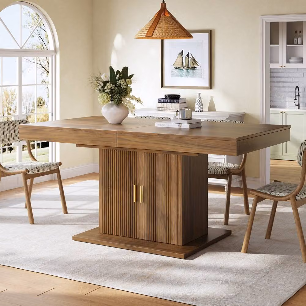 Matteo Modern Extendable Rectangular Dining Table with Storage in Walnut – 2