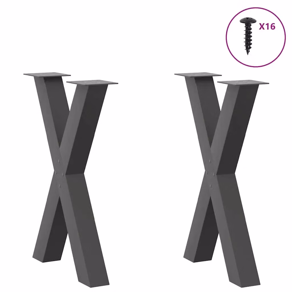 Berkfield Home X-Shaped Dining Table Legs, 2 Piece Steel Set in Anthracite Black, W: 60 cm, H: 72.5 cm – 2