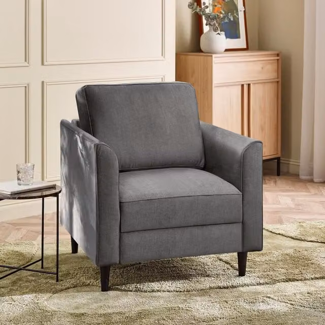 FurnitureboxUK Logan Grey Fabric Armchair with Solid Wood Frame