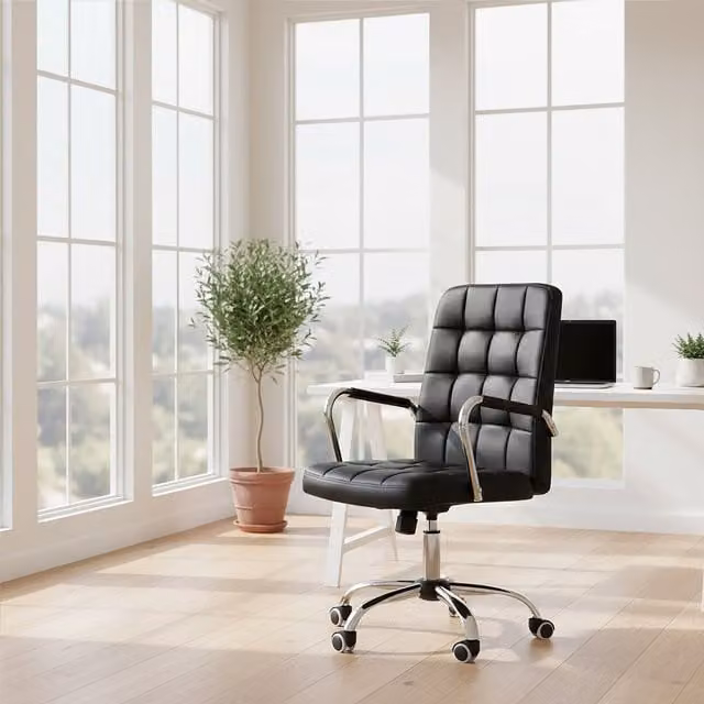 Orsina Ergonomic Black Tufted Home Office Chair with Armrests and Castors – 1