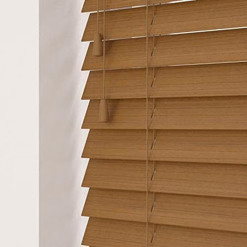 New Edge Blinds Truffle Faux Wood Venetian Blind with 50mm Slats, Brown, W: 180 cm, H: 120 cm
