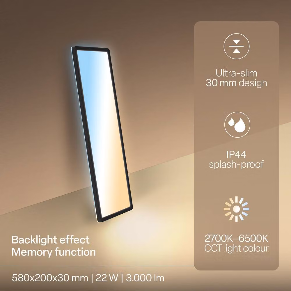 B.K.Licht Black Slim LED Ceiling Panel with Remote Control, Dimmable CCT, IP44, W/D/H: 58 x 20 x 3 cm – 3