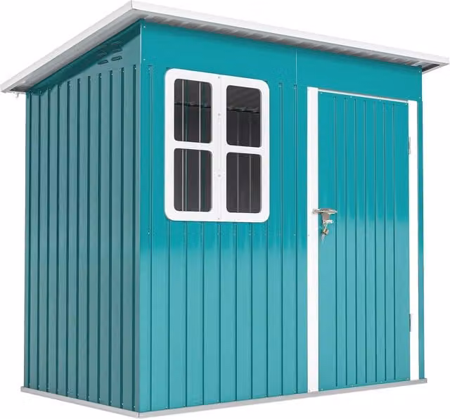 Outsunny Green Outdoor Storage Shed with Galvanised Steel Frame, Window, Lockable Door and Air Vents, W/D/H: 213.38 x 121.92 x 182.88 cm