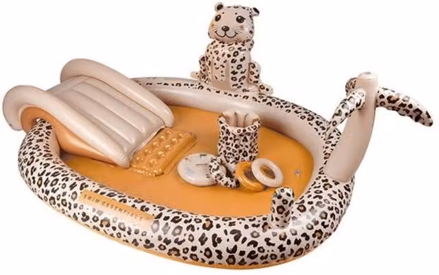 Garden Greatness Inflatable Safari Chic Childrens Play Pool with Slide and Spray, Beige and Multicolour, W/D/H: 230 x 230 x 89 cm