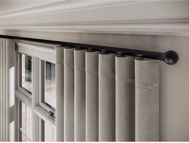 New Edge Blinds Styleline 28mm Gliding Curtain Pole Set with Ball End, Black, Width: 350 cm