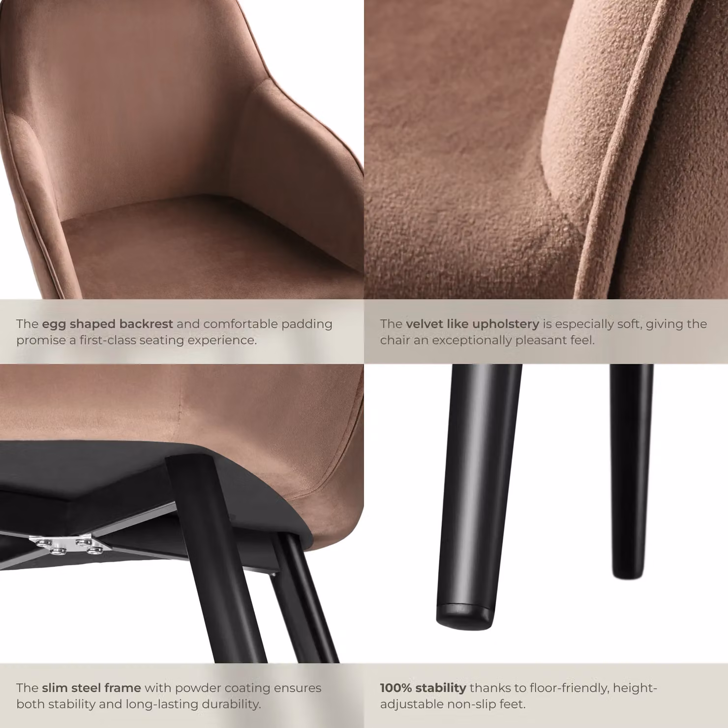 tectake Marilyn Set of 8 Velvet Dining Chairs in Brown and Black – 5