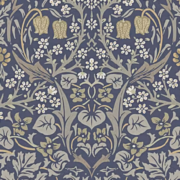 William Morris Blackthorne Fabric River in Black and Blue